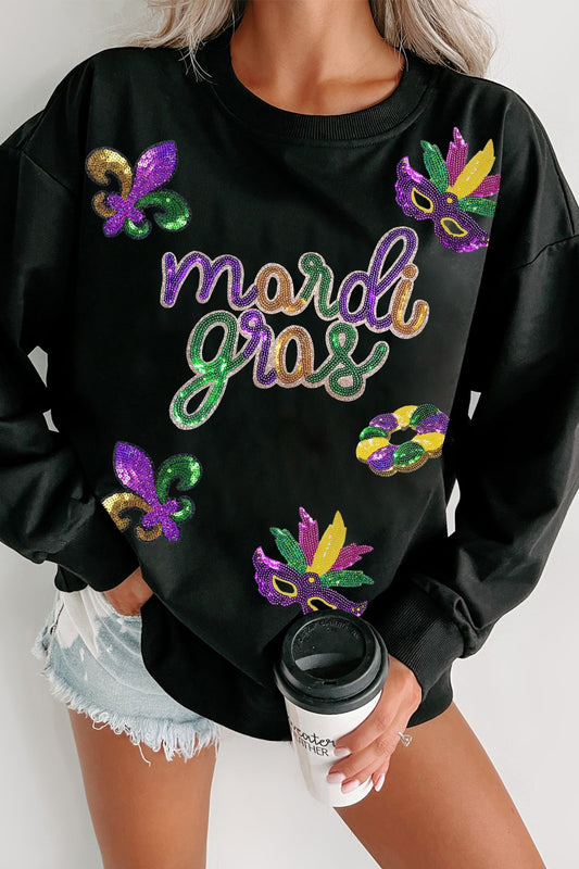 MARDI GRAS Sequin Round Neck Sweatshirt (Copy)