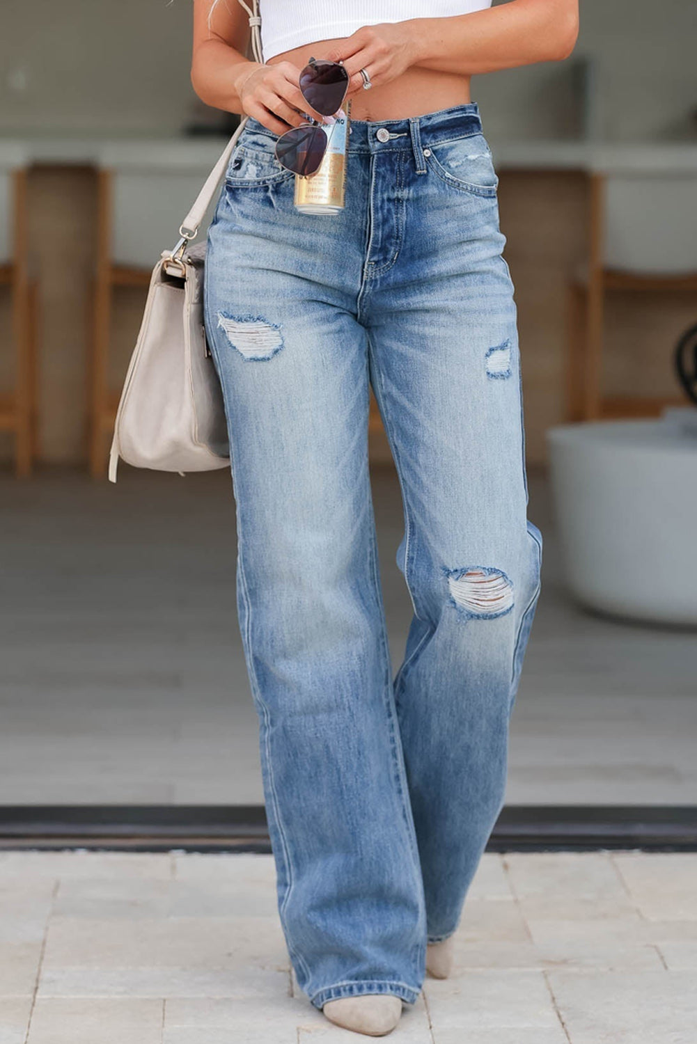 Distressed Straight Jeans with Pockets (Copy)