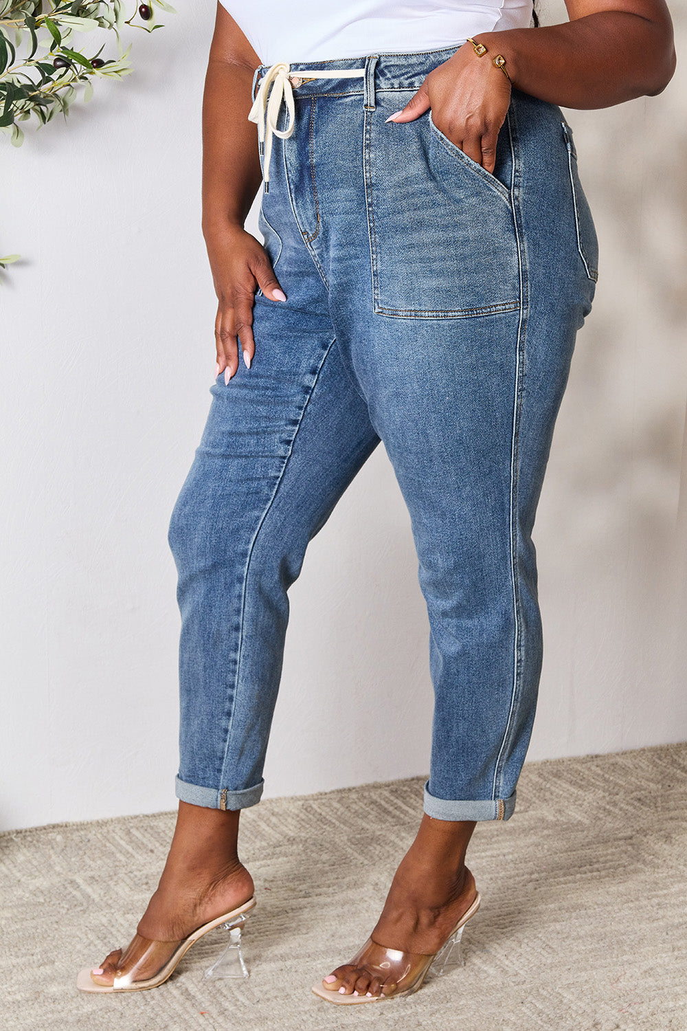 Judy Blue Full Size High Waist Drawstring Denim Jeans (Copy)