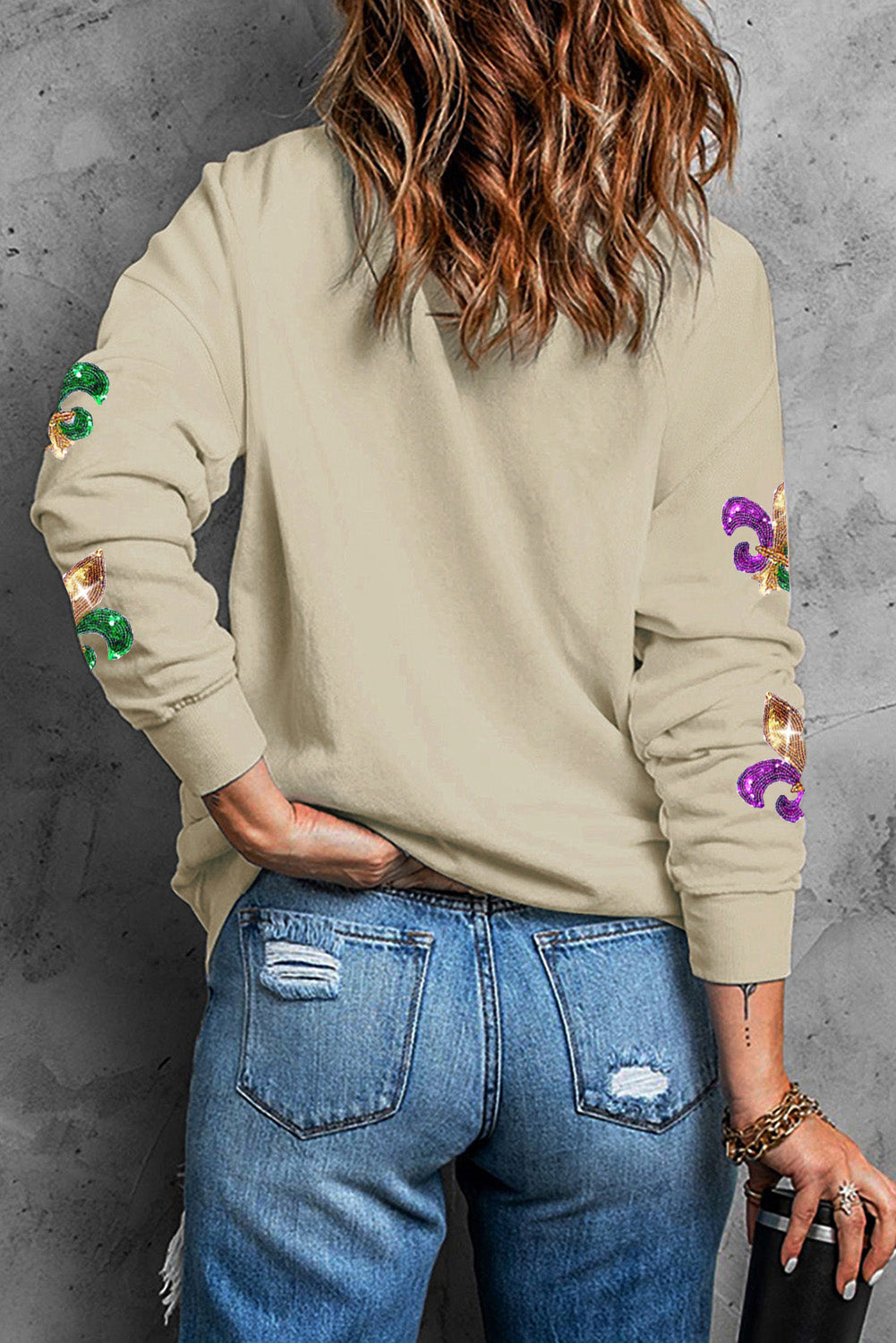 Khaki Sequin Mardi Gras Graphic Pullover Sweatshirt (Copy)