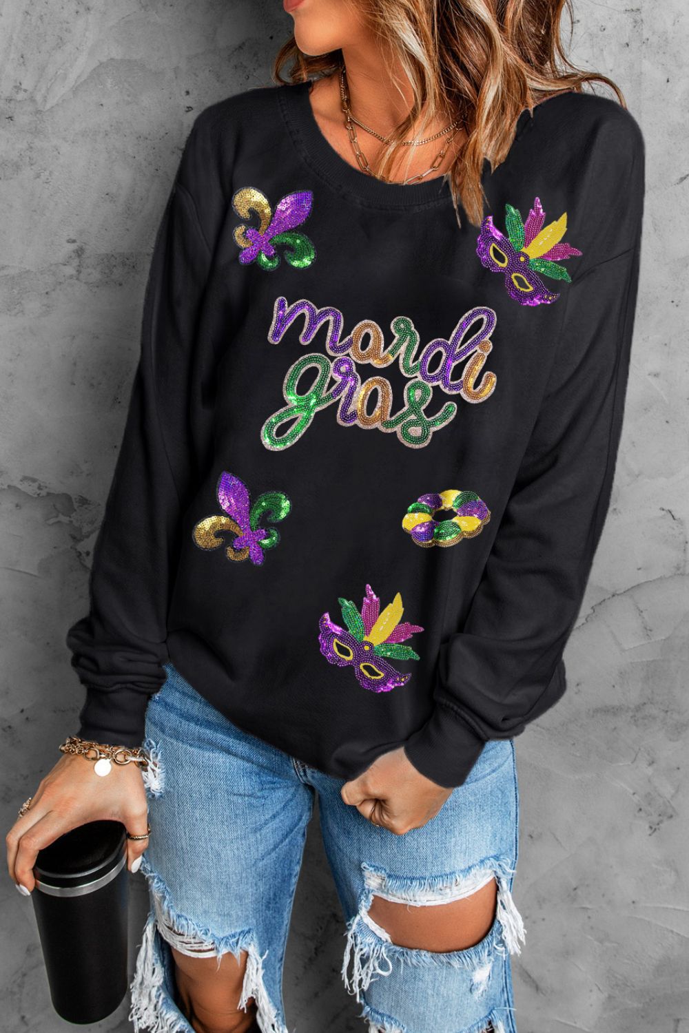 MARDI GRAS Sequin Round Neck Sweatshirt (Copy)