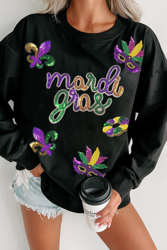 Black Sequin mardi gras Fleur de Lis Graphic Pullover Sweatshirt (Copy)