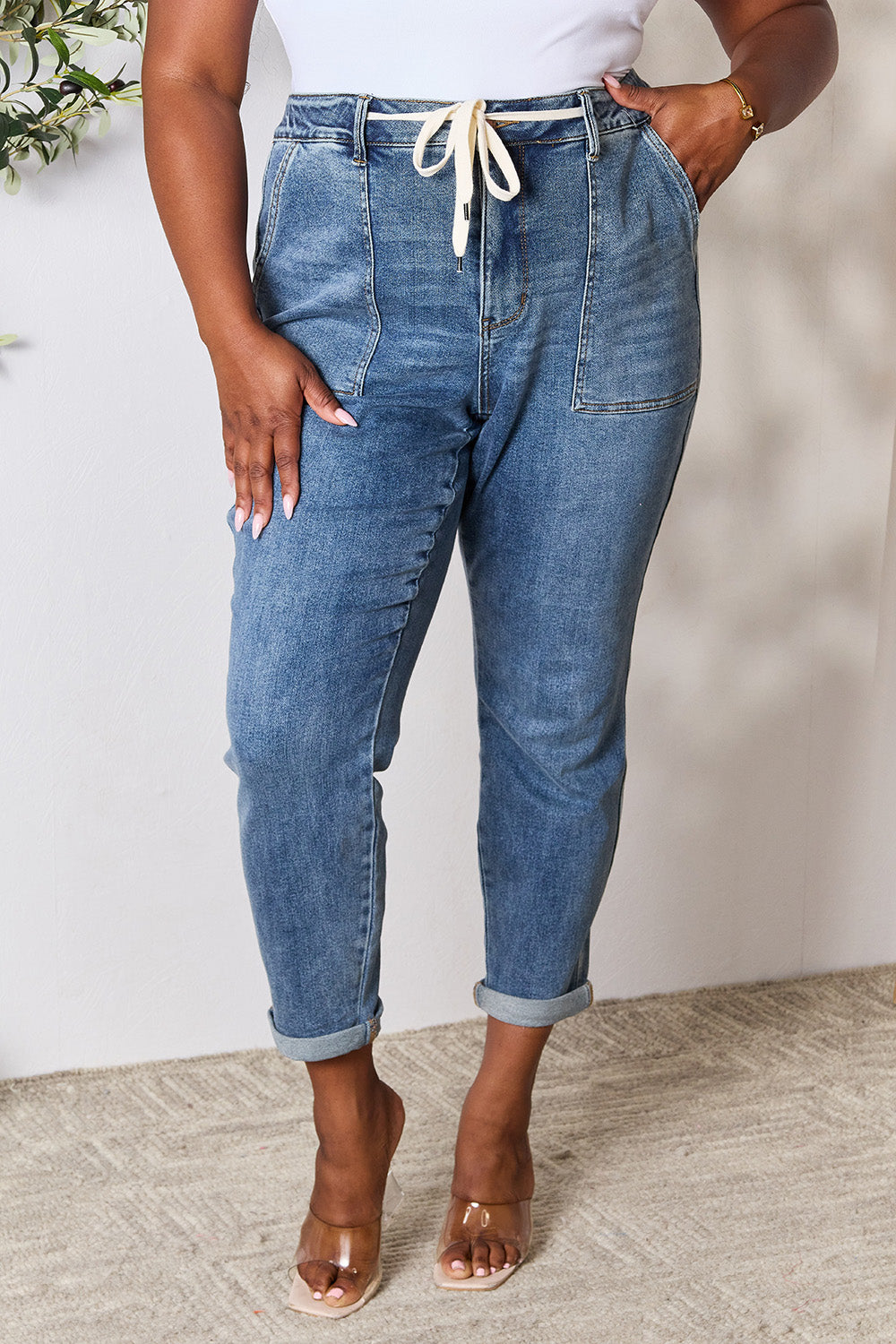 Judy Blue Full Size High Waist Drawstring Denim Jeans (Copy)