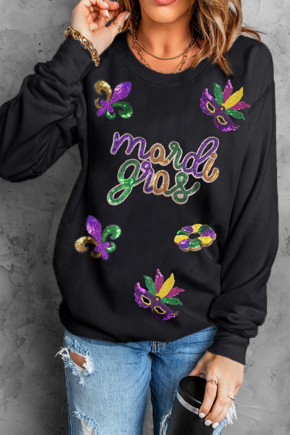 MARDI GRAS Sequin Round Neck Sweatshirt (Copy)