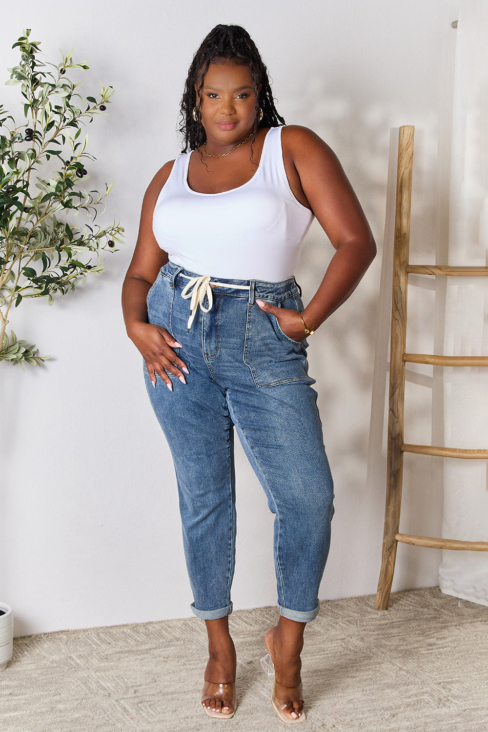 Judy Blue Full Size High Waist Drawstring Denim Jeans (Copy)